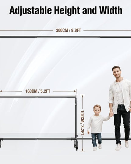 EMART Rolling Backdrop Stand with Wheels - 10 x7.5 ft (WxH) Adjustable - Moveable Photo Banner Background Holder Photography Frame Kit Adjustable for Parties Decoration Photoshoot