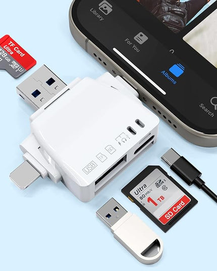 SD Card Reader for Phone Pad - USB C USB3.0 Multi Card Reader for SD/TF Card+USB OTG+Type C Audio Adapter/Charging Digital Camera Card Adapter for Phone15/14/13/12,Samsung,PC Plug & Play