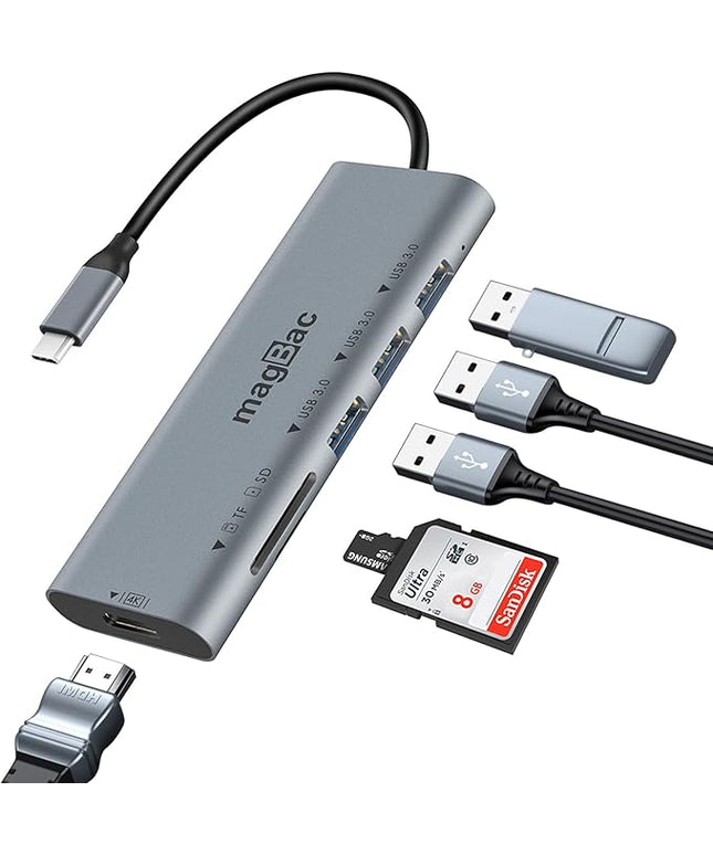 MagBac Laptop Docking Station 6 Ports USB C HUB with 3 USB-A 3.0,4K HDMI Port, SD/TF Card Slot for MacBook Pro/Air, Dell, HP, Lenovo with Full-Featured Type-C or Thunderbolt 3/4/5 Port