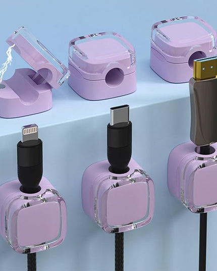 IFNOW 6 Pack Magnetic Cable Clips Cord Organizer Purple Self Adhesive Cord Holder Under Desk Cable Management for Home,Office,Car,Desk,Nightstand
