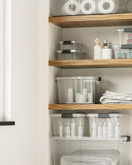Superio Clear Storage Boxes with Lids, 4.5 Quart Plastic Container Bins for Organizing, Stackable Crates, BPA Free, Non Toxic, Odor Free, Organizers for Home, Office and Dorm, 6 Pack