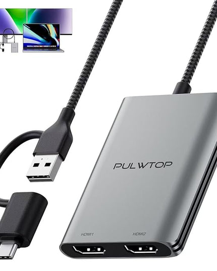 PULWTOP Displaylink Adapter, USB C to HDMI Adapter with Dual Monitor for Mac M1/M2/M3/M4, USB C to Dual HDMI for MacBook, Laptops, iMac, Driver Required