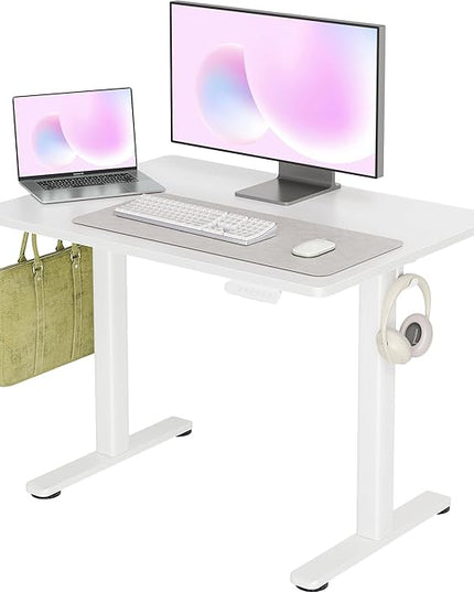 INNOVAR Electric Standing Desk, Adjustable Height Stand up Desks, 40 x 24 Inches Sit Stand up Desk for Home Office Computing, 3-Preset Memory Height Ergonomic Rising Desks, White