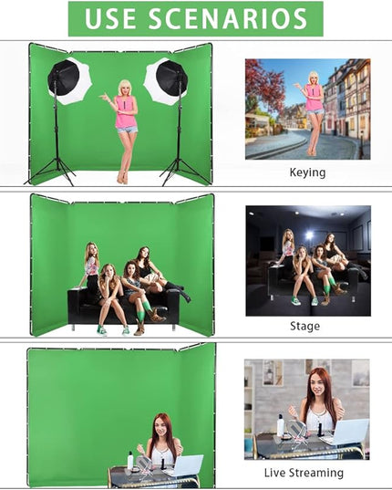 7.87ft x 13.12ft Portable Large Chromakey Green Screen Backdrop with Stand Photography Background Support System for Photo Studio Video Shooting, Live Streaming, Parties, Keying, Stage
