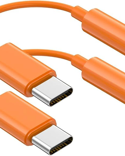 USB C to 3.5mm Audio Headphone Jack Adapter (2Pack), Aux to USB C Dongle Cord Cable Compatible with iPhone 17/16/15, iPad Pro, Samsung Galaxy S25 S24 S23 Ultra/Google Pixel - Orange