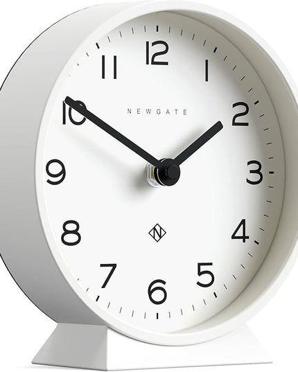 NEWGATE® M Mantel Echo Desk Clock | Modern Round Design | White | Easy to Read Numbers | Contemporary Style for Desk, Table, Shelf or Bedside