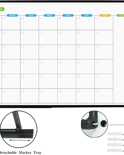 JILoffice Large Dry Erase Calendar Whiteboard - Magnetic White Board Calendar Monthly 60 X 40 Inch, Black Aluminum Frame Wall Mounted Board for Office Home and School