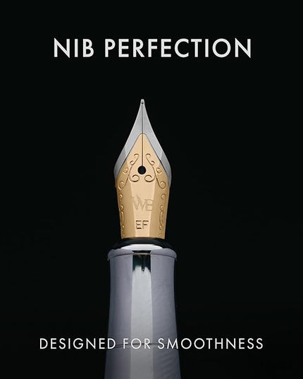Wordsworth & Black Fountain Pen Set, Extra Fine Nib, Includes 24 Pack Ink Cartridges, Ink Refill Converter & Gift Pouch, Chrome Finish, Calligraphy, [Black Chrome], Perfect for Men & Women