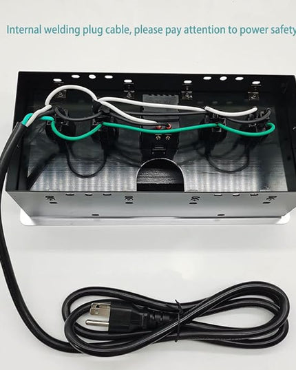 Embedded mesa Power Outlet Box, Table Power Multimedia Connectivity Box for Conference Study Room Home with 4 AC Outlet,USB-C Port Fast Charge 18W Length 4.9FT Power Cable (Brushed Silver)