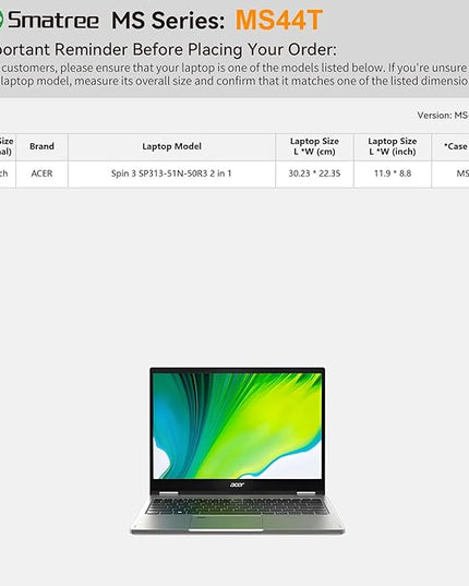Smatree MS44T Hard EVA Protective Sleeve Case with Stand Compatible for 13.3 inch Acer Spin 3 SP313-51N-50R3 2 in 1 Laptop, Slim and Anti-Shock Case(Not Fit with 14 inch Spin 3 SP314)