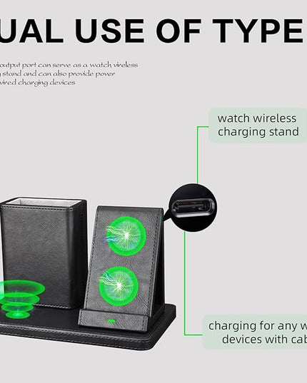 LADSTAG Office Supplies Desk Accessories,Pen Holder Remote Control Holder, Organizer with Phone Charger,Nightstand Desktop Organizer,Black Leather Desk Organizer With Charging Station (black)
