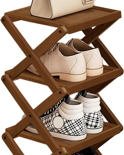 YYW Shoe Rack, Foldable Shoes Organizer Free Standing Shelf for Entryway, Closet, Hallway, Foldable X Shape Multi Tier Shoe Rack (Brown,4 Layers)