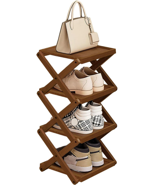 YYW Shoe Rack, Foldable Shoes Organizer Free Standing Shelf for Entryway, Closet, Hallway, Foldable X Shape Multi Tier Shoe Rack (Brown,4 Layers)