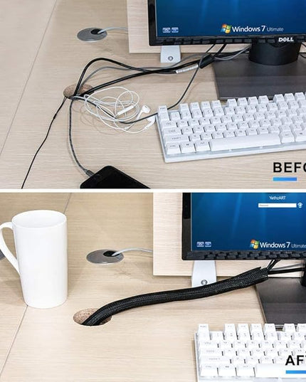 AGPTEK Cable Sleeve Cover, 10ft - 4/5 inch Desk Cord Organizer Cable Hider, Home Office Wire Management Computer TV Wire Loom Tubing, Pet Proof Cord Protector, from Cat Dog Chewing, Black