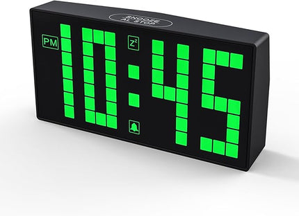 KWANWA Digital Alarm Clock with Auto-Dimmable LED Pixel Display, Weekend Alarm Mode, Plug-in Power with Battery Backup, DST Adjustment, Small Clock for Bedroom Desk (Green LED)