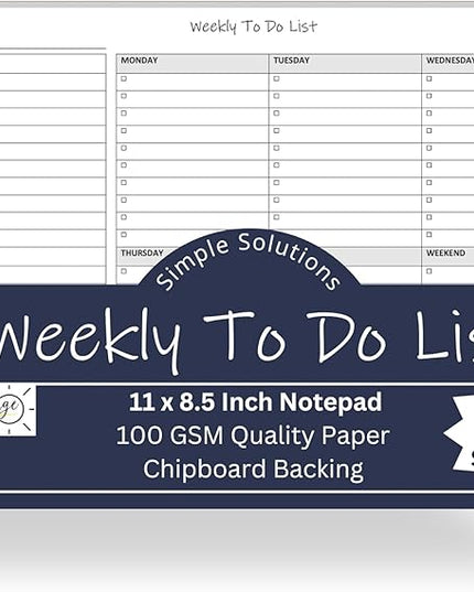 Life Charge Weekly To Do List Planner Notepad, 60 Page Task Planning Pad with Daily Checklist, Priority To-Do Checkboxes & Notes, Desk Notebook for Office Organization & Productivity, 11 x 8.5