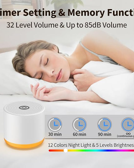 Portable White Noise Machine Mini Sound Machine with Light 30 Soothing Sounds Rechargeable for Adults Baby Kids Sleep Brown Noise Machine with Memory Function 4 Timers for Travel Camping Home Office