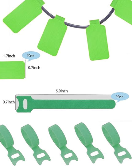 Cable Labels & Reusable Hook and Loop Fastening Ties Set - 30 Pcs Cord or Wire Labels & 30 PiecesCable Tags for Electronics, Home & Office Cord Management (Green and Green)