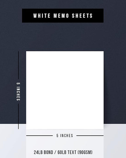 White Memo Sheets Paper – Perfect for Quick Notes, To-Do Lists and Reminders for School, Office and Business | 5 x 5 Inches | 24lb Bond (90gsm) Paper | 250 Sheets per Pack