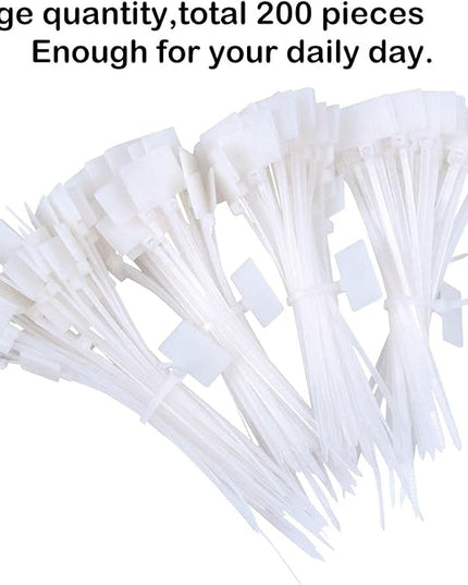 200 Pieces Nylon Cable Marker Ties,Self-locking Cord Tags Write on Ethernet Wire Zip Mark Tags Nylon Power Marking Label