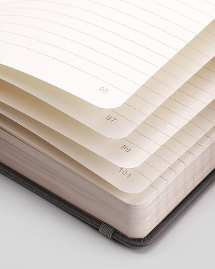 EMSHOI A5 Lined Journal Notebook - 120gsm Thick PU Leather Hardcover with Sticky Notes, 256 Numbered College Ruled Notebook for Work, School & Writing, 5.75" x 8.38" Dark Grey