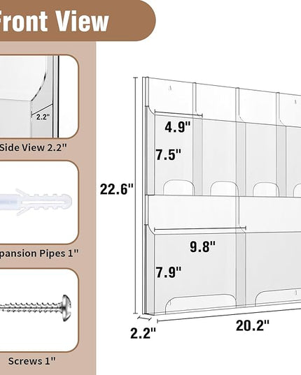 Acrylic Brochure Pamphlet Holder, 2 Magazine Holders and 4 Pamphlet Holders, Clear Brochure Display Holder Wall Mount, Trifold Flyer Rack, Literature Storage Rack for Home, Office, Waiting Room