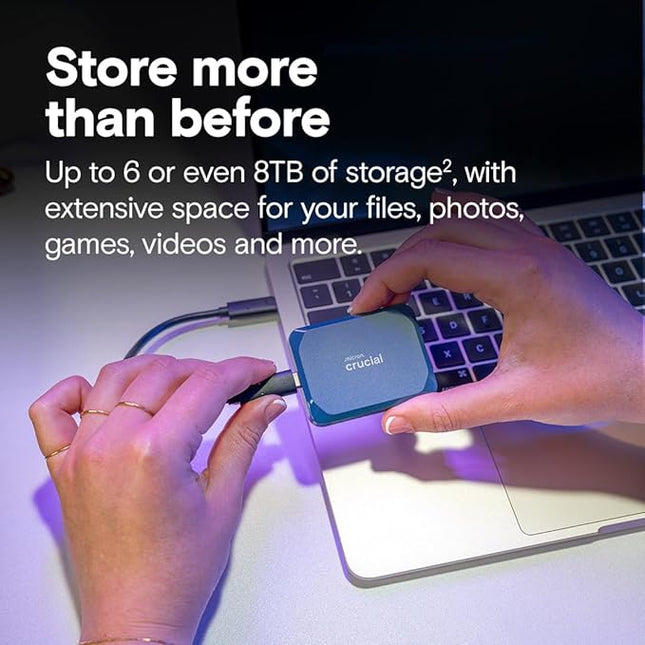 Crucial X10 6TB Portable SSD, Up to 2,100MB/s, USB 3.2 USB-C, External Solid State Drive, Compatible with Windows, Mac & Android, Durable Storage for Games, Photos & Files, Blue - CT6000X10SSD9-02
