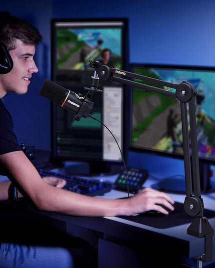 MAONO Microphone Boom Arm: Heavy Duty Adjustable Metal Suspension mic stand with Upgraded Desk Clamp and 3/8" to 5/8" Screw Adapter for Podcasting Recording Streaming Gaming - BA37