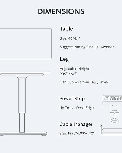 FLEXISPOT EN2 Whole-Piece Standing Desk with Clamp Power Strip, 40 x 24'' Electric Stand Up Height Adjustable Desk with Cable Management (Black Frame + 40" Black Top)