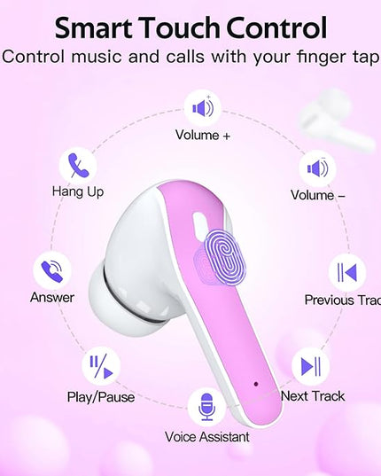 TAGRY 2 Sets X08 Sunset Pink and Phantom Purple Bluetooth Headphones True Wireless Earbuds 60H Playback Ear Buds with Wireless Charging Case in-Ear Earbuds with Mic