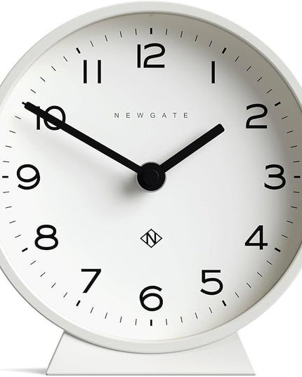 NEWGATE® M Mantel Echo Desk Clock | Modern Round Design | White | Easy to Read Numbers | Contemporary Style for Desk, Table, Shelf or Bedside