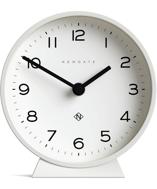 NEWGATE® M Mantel Echo Desk Clock | Modern Round Design | White | Easy to Read Numbers | Contemporary Style for Desk, Table, Shelf or Bedside