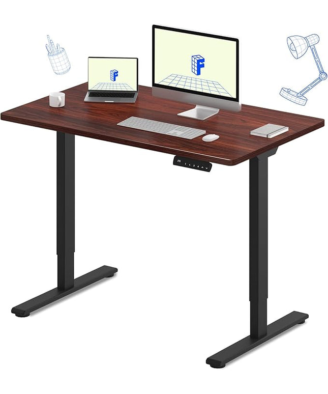 FLEXISPOT E3 Dual Motor Electric Standing Desk 48 x 30 Sit Stand Up Desk, Holds 220 lbs, Adjustable Height w/Memory Presets, One-Piece Mahogany Desktop & Black Frame, Ships in 2 Boxes
