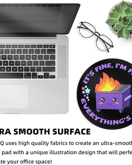 Dumpster on Fire Small Mouse Pad, Cute Funny Round Mousepad with Non-Slip Rubber Base, This is Fine Mouse Pads for Desk Accessories Laptop Gaming Office Supplies Decor(8.6 x 8.6 Inch)