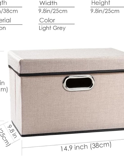 PRANDOM Foldable Storage Bin with Lid [1-Pack] Linen Fabric Decorative Storage Box Organizer Container Basket Cube with Handles Divider for Closet Office Living Room Light Grey(14.9x9.8x9.8)
