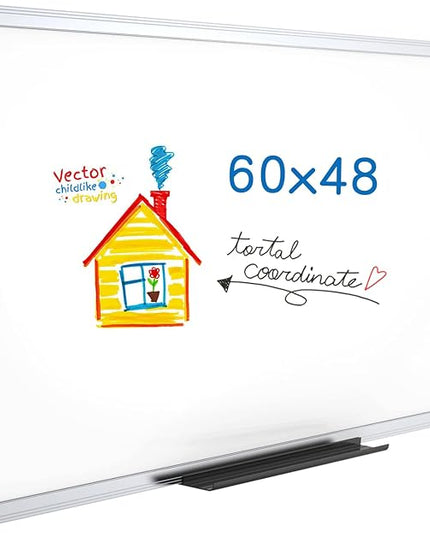 VIZ-PRO Dry Erase Board/Magnetic Whiteboard, 60 x 48 Inches, Large Wall Mounted Board for School Office and Home 5' x 4'
