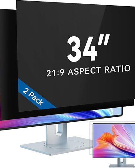 IPROKKO [2-Pack] 34 Inch Computer Privacy Screen Filter for 21:9 Widescreen Monitor, Removable 34in Anti Blue Light Glare Privacy Shield, Anti Spy Security Protector for Hp Dell Asus Acer Samsung