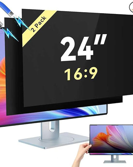 [2-Pack] Magnetic 24 Inch Computer Privacy Screen Protector for 16:9 Monitor, Removable 24in Private Filter for Anti Glare Block Blue Light, Screen Cover Shield Office Shade for Desktop TV Monitor