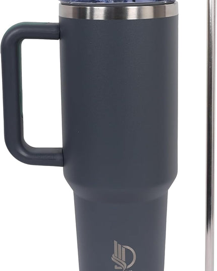 40oz Insulated Tumbler with Handle, Leakproof Straw Lid & Carry Handle - Double Wall Vacuum Insulation Keeps Ice 24 Hours, BPA Free Stainless Steel Water Bottle (Charcoal)