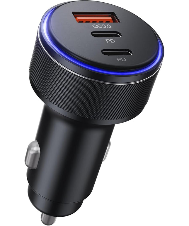 USB-C Car Charger, 3-Port 90W Fast Car Charger, Dual USB-C & USB-A Car Power Adapter, PD3.0 & QC3.0 Fast Charging for iPhone 17/16/15/14/13Pro Max, iPad, MacBook and More