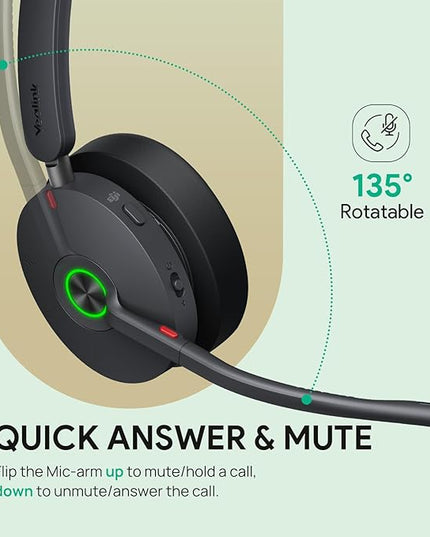 Yealink BH74 ANC Wireless Bluetooth Headset with Mic for Work, 6-mics Hybrid ANC Tech, Microsoft Teams Premium Open Ofﬁce Certified Headsets, up to 32h Talking Battery Life, Zoom Certified