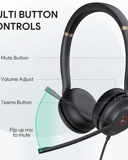 Yealink USB Wired Mono Headset,UH37 Computer Headset with Noise Cancelling Microphone,USB-A/C Call Center Headset for Teams,Zoom,Computer PC Laptop