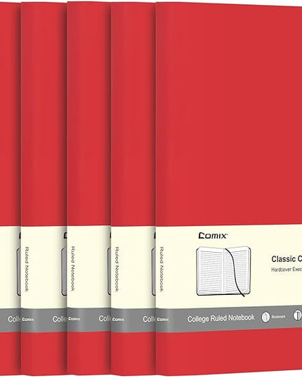 Comix 6 Pack Lined Journal Notebooks for Work, 240 Pages, 5.5"x8.3", Red, Hardcover, A5 Medium College Ruled, Journaling Notebooks for Notes-taking, Fits for Office School Home