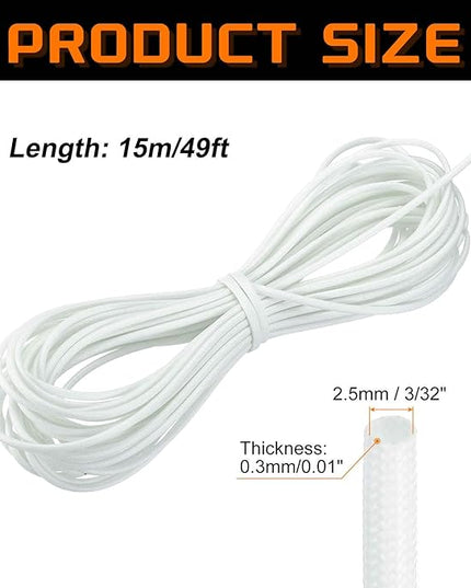 MECCANIXITY 49ft Braided Cable Sleeve, 3/32" ID 200C High Temperature 1500V Fiberglass Wire Insulation Cord Protector Organizer Wires Management for Motor Engine Fuel Line, White