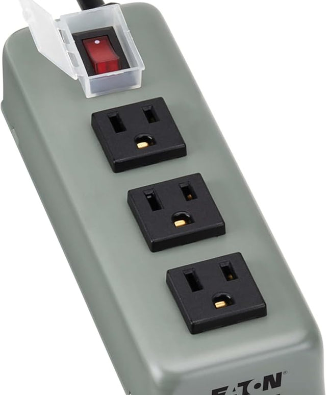 Eaton Tripp Lite Series 3-Outlet Heavy Duty Power Strip, Metal, Mountable (Wall Mount & Under Desk), 6ft Extension Cord, On/Off Switch Cover, Industrial Garage Shop Work Bench Applications (3SP)