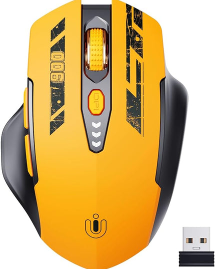 Wireless Mouse,Upgraded 2.4GHz Rechargeable (Battery Level Visible) Ergonomic Computer Mouse,4 Levels DPI, Wireless Mice for Laptop Computer(Yellow)