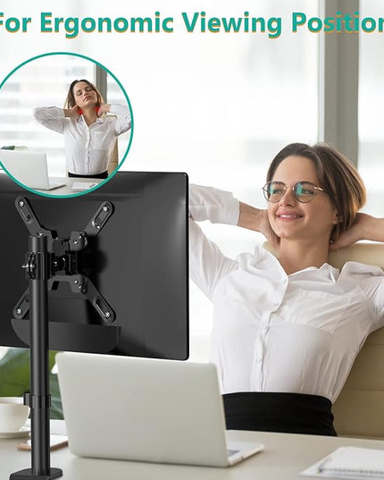 WALI Single Monitor Mount for 1 Computer Screen up to 42 inch, Fully Adjustable Monitor Arm Holds up to 22 lbs, Mounting Holes up to 200x200mm (M001SXL), Black