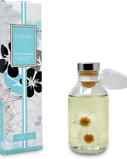 LOVSPA Reed Diffuser Set, White Gardenia Scented Oil Diffuser with Sticks, Home Fragrance Accessories for Bathroom Shelf Decor, Aroma Diffusers for Home or Office Desk, USA Made