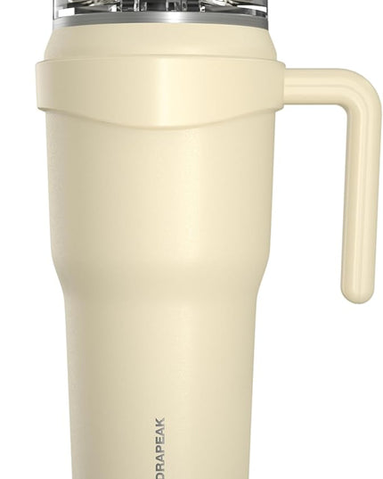 Hydrapeak Roadster 40oz Stainless Steel Tumbler Double Wall Vacuum Insulated Water Bottle With Handle And 2 in 1 Straw Lid (Modern Cream)