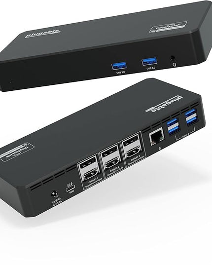 Plugable 12-in-1 USB C Triple Monitor Docking Station, Triple 4K Displays with 3X HDMI or 3X DisplayPort, Compatible with Mac, Windows, Thunderbolt, USB4, USB-C (100W PD, 6X USB Ports, Ethernet)